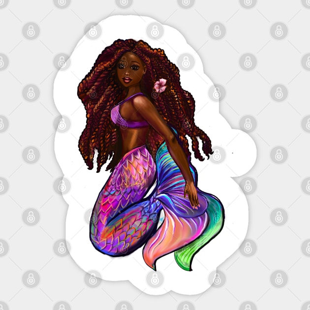 Mermaid Black African American woman with Afro hair in Red Locs mermaids Sticker by Artonmytee